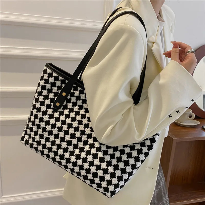 Vintage Plaid Shoulder Bags Women Casual Totes Handbag