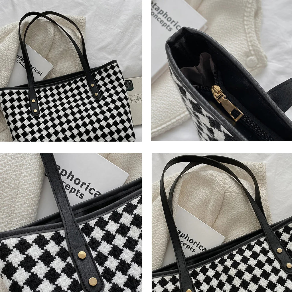 Vintage Plaid Shoulder Bags Women Casual Totes Handbag
