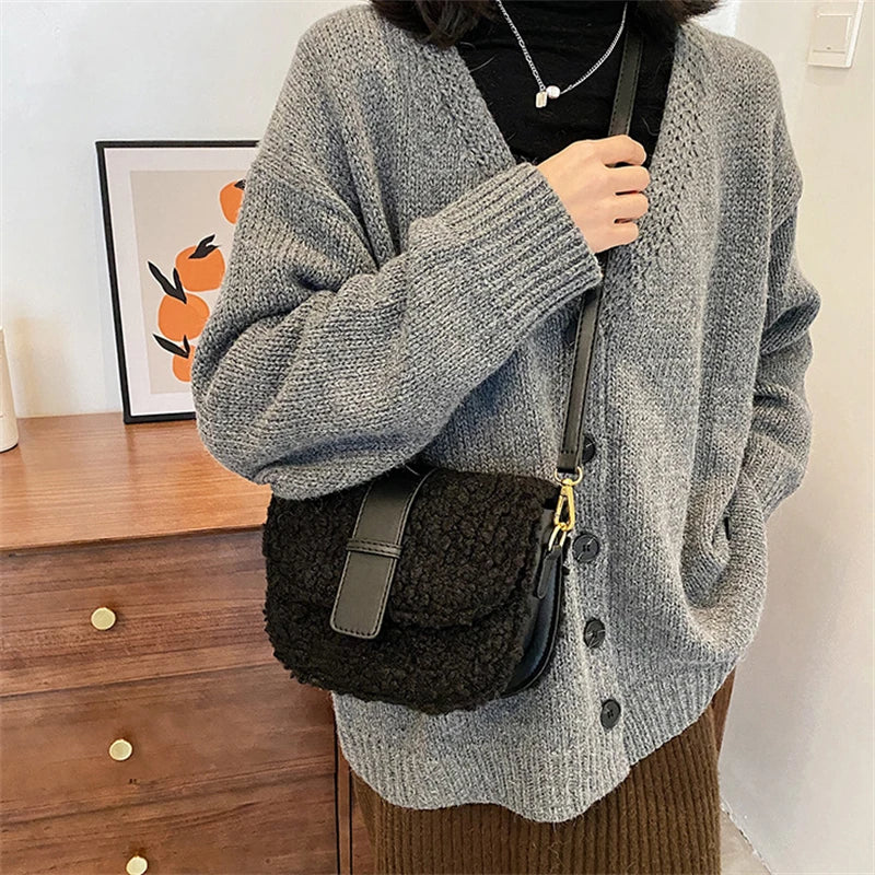 Plush Winter Shoulder Bag for Women