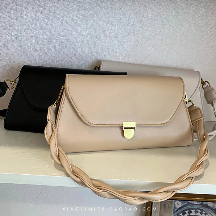 Weave Strap Women Shoulder Bag PU Leather Ladies Handbag and Purse