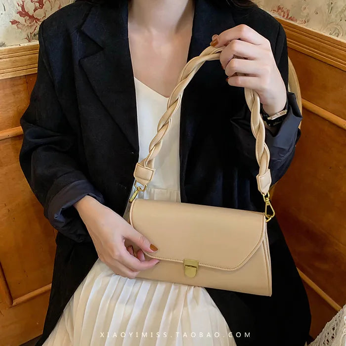 Weave Strap Women Shoulder Bag PU Leather Ladies Handbag and Purse