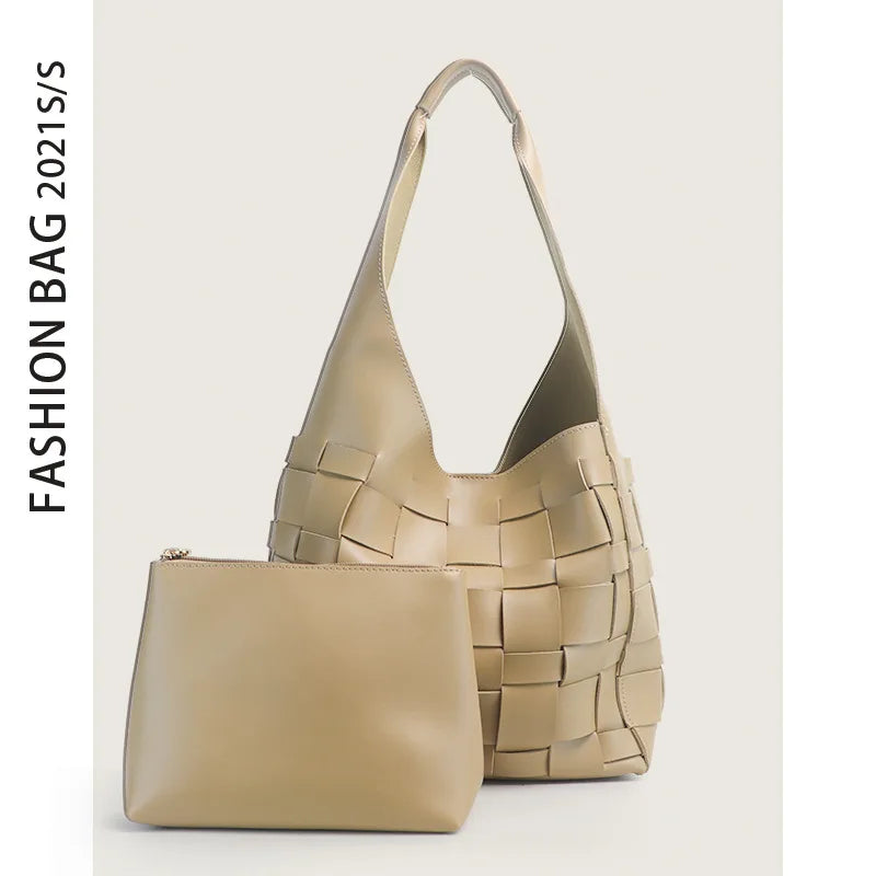 Women Knitting Shoulder Bags Big Tote Hand Bucket Bag