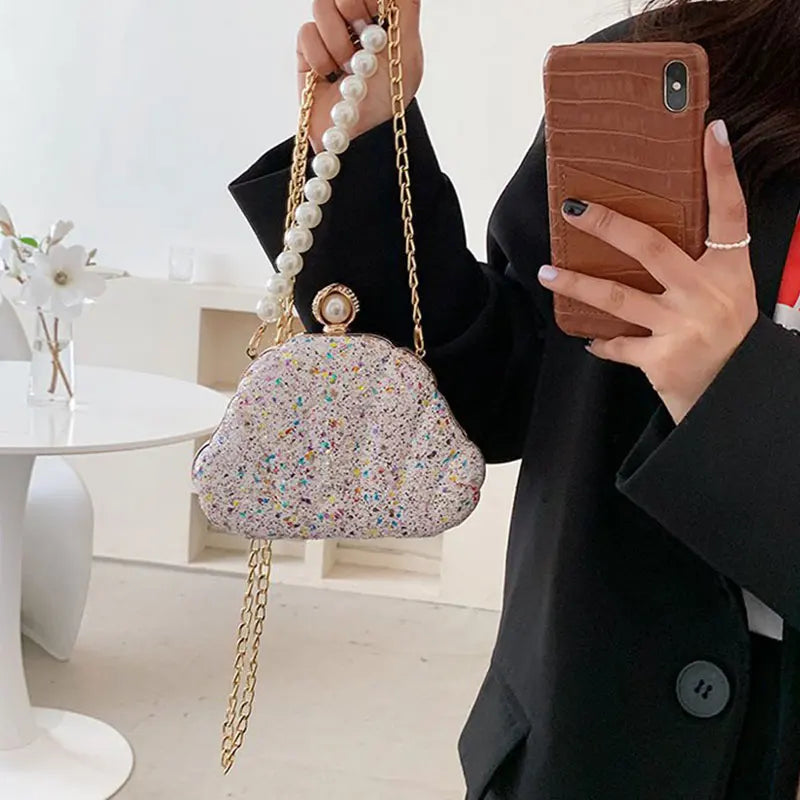 Sequined Top Handle Shoulder Bag for Women