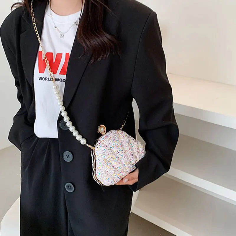 Sequined Top Handle Shoulder Bag for Women