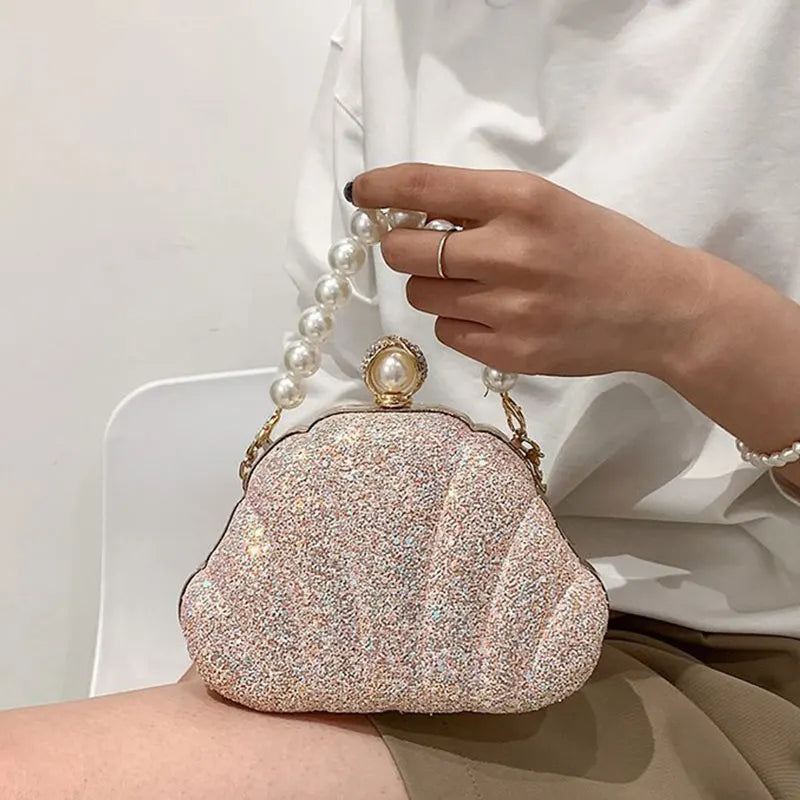 Sequined Top Handle Shoulder Bag for Women