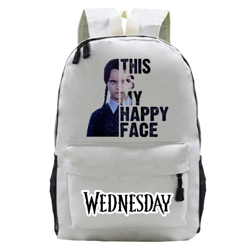 Wednesday Teenager Backpack Happy Face Print Schoolbags Boys Girls