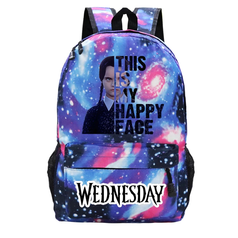 Wednesday Teenager Backpack Happy Face Print Schoolbags Boys Girls