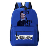 Wednesday Teenager Backpack Happy Face Print Schoolbags Boys Girls