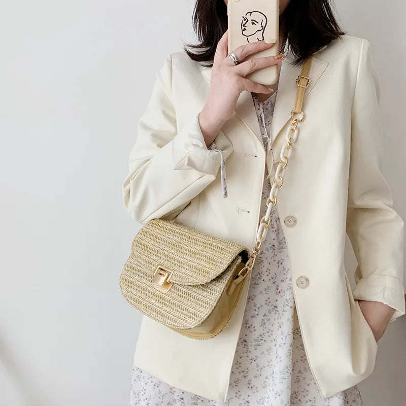 Western Woven Bag Saddle Straw Shoulder Bag