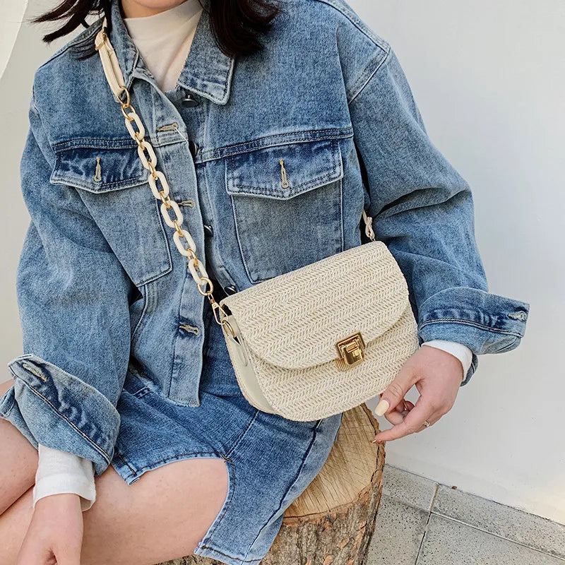 Western Woven Bag Saddle Straw Shoulder Bag