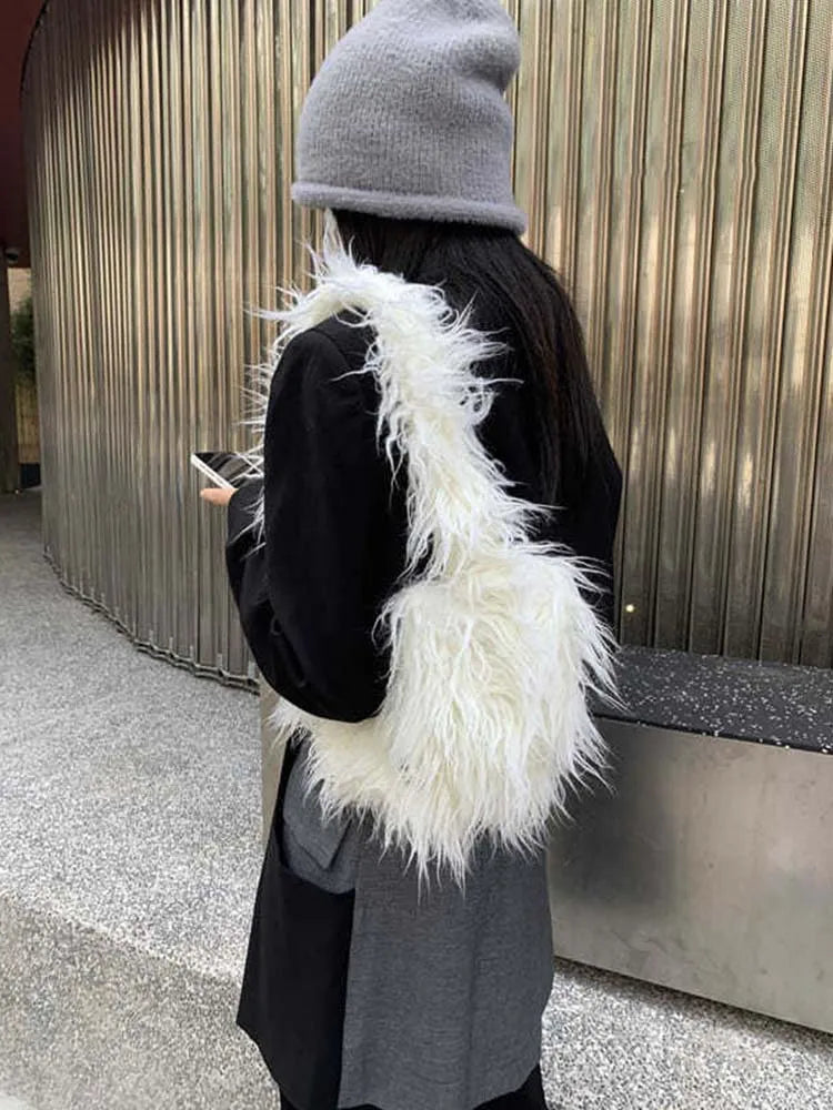 Shoulder Bags Women Long Hairy Underarm Ladies Handbags All-match
