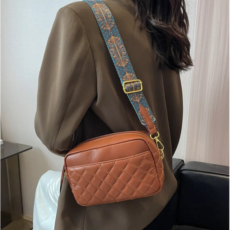 Solid Color Wide Strap Crossbody Bag for Women