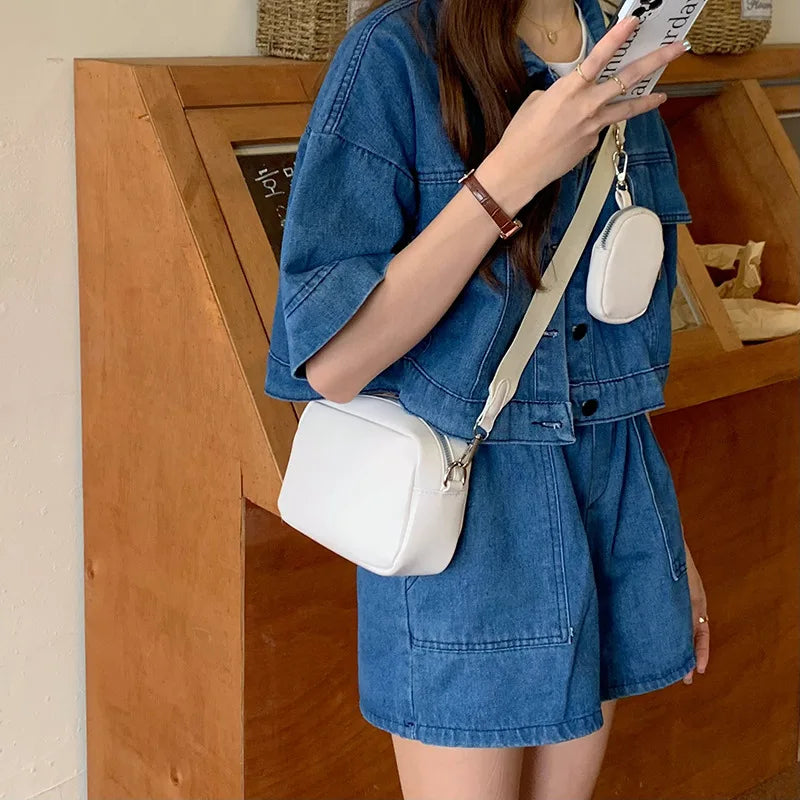 Wide Straps Small Square Bag PU Leather Ladies Shoulder Messenger Clutch Handbag