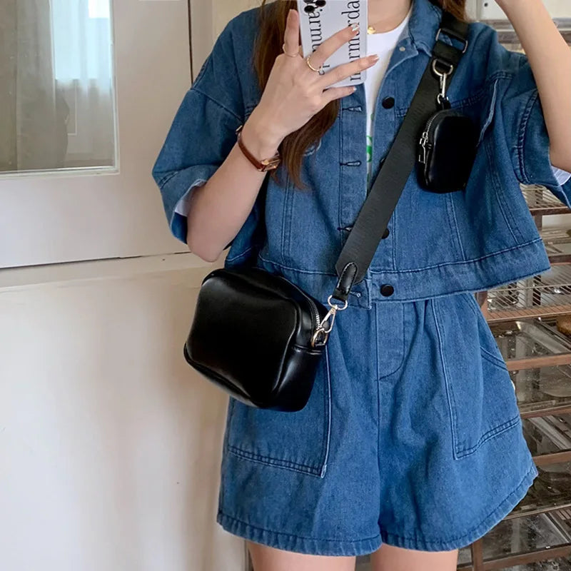 Wide Straps Small Square Bag PU Leather Ladies Shoulder Messenger Clutch Handbag