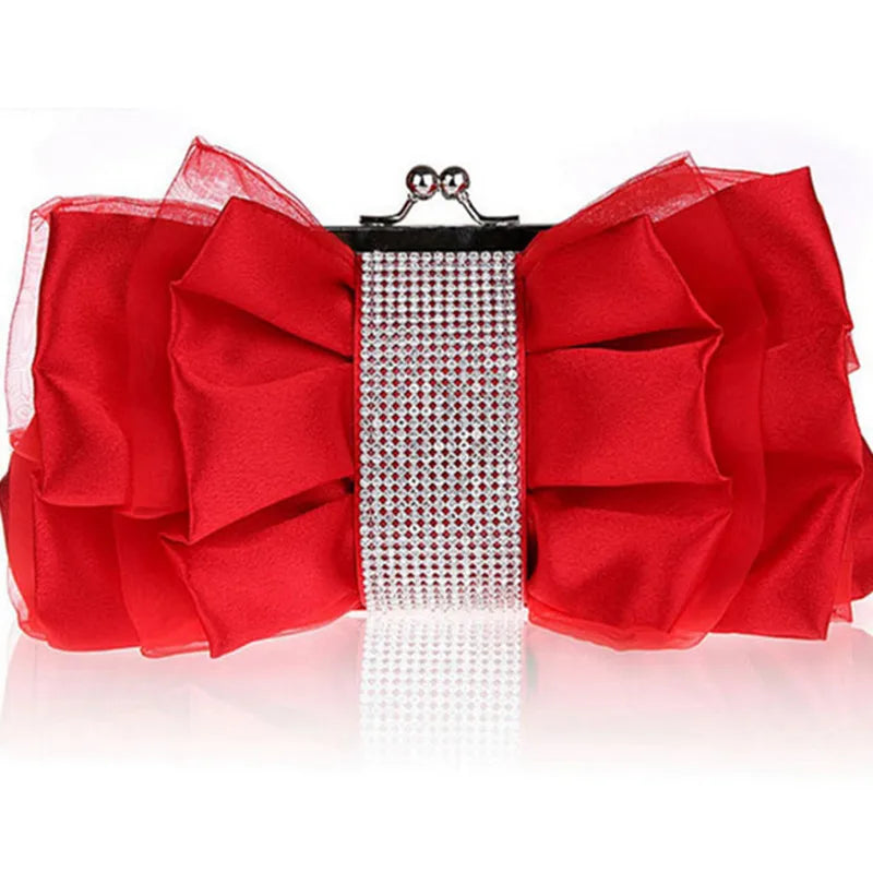 Bow Shape Rhinestone Women Evening Clutch Bags Bridal Flower Female Handbags