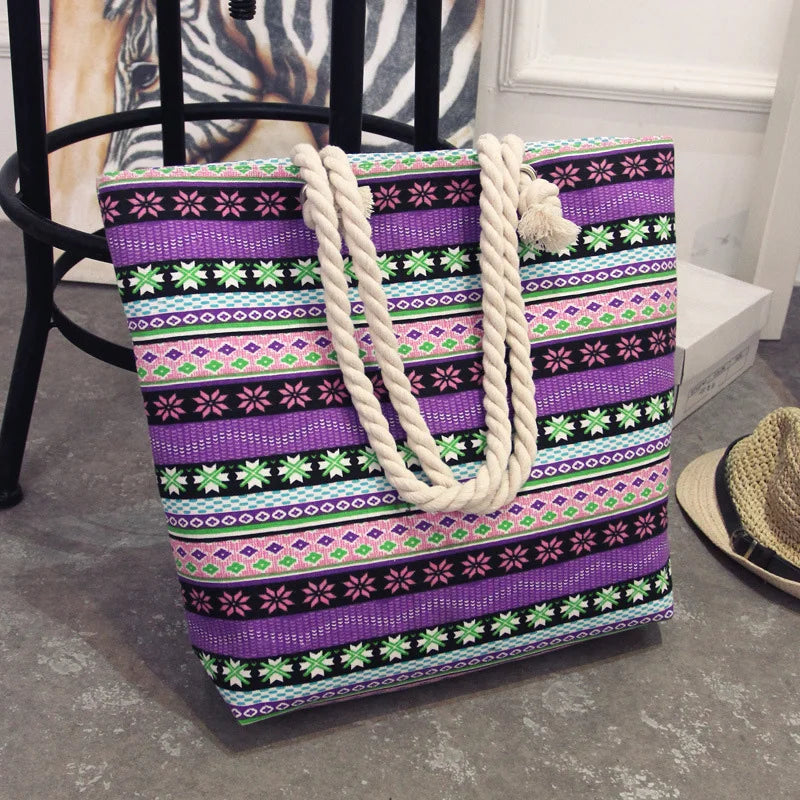 Summer Canvas Bohemian Beach Bag Female Casual Tote Shopping Big Bag