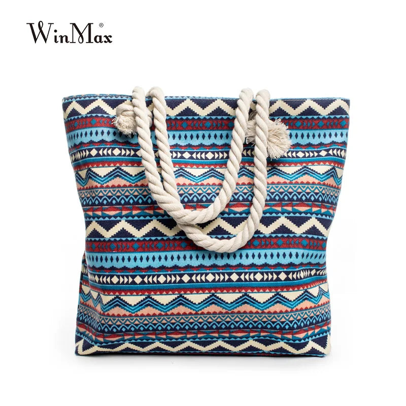 Summer Canvas Bohemian Beach Bag Female Casual Tote Shopping Big Bag