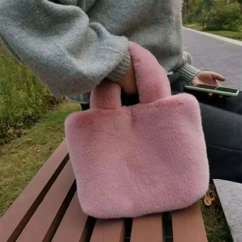 Soft Plush Shoulder Bag Ladies Lovely Purse Handbags Faux Fur Tote Bag