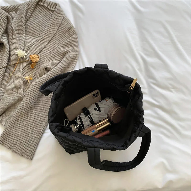 Winter Women's Nylon Tote Bag Large Capacity Canvas Shopper Handbag