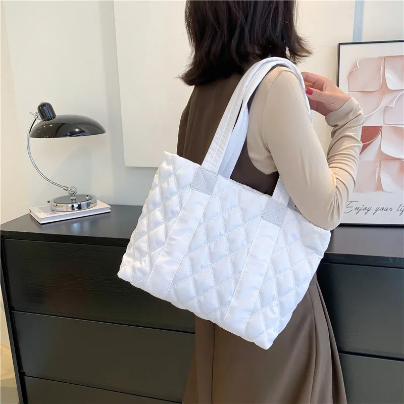 Winter Women's Nylon Tote Bag Large Capacity Canvas Shopper Handbag