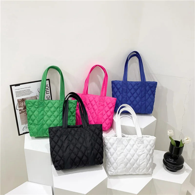 Winter Women's Nylon Tote Bag Large Capacity Canvas Shopper Handbag