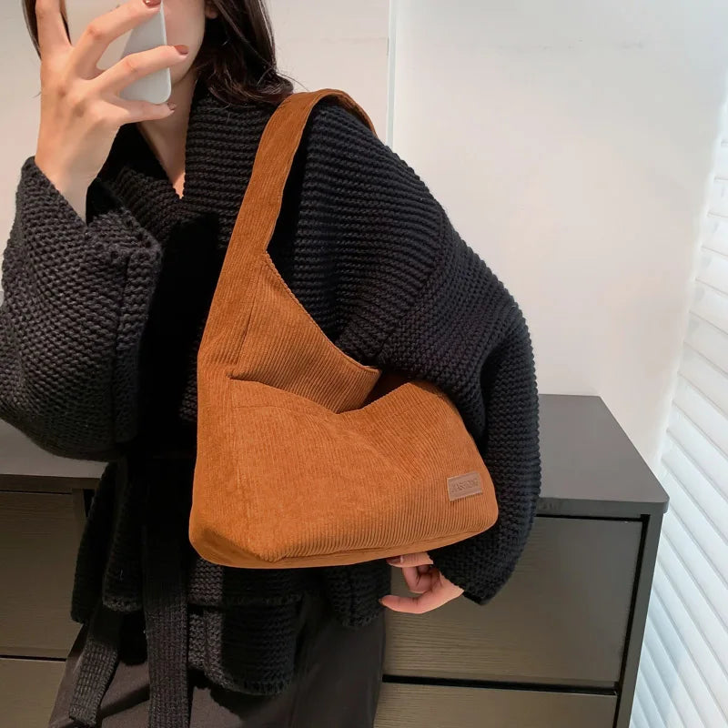Corduroy Underarm Bag Casual Women Shoulder Bags Travel Pouch