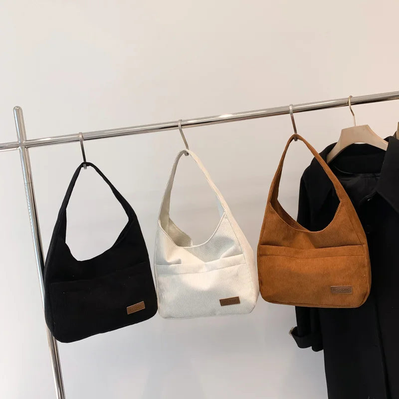 Corduroy Underarm Bag Casual Women Shoulder Bags Travel Pouch