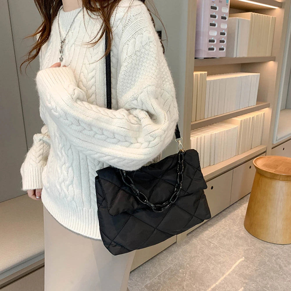 Winter Quilted Crossbody Bag for Women Casual Handbag