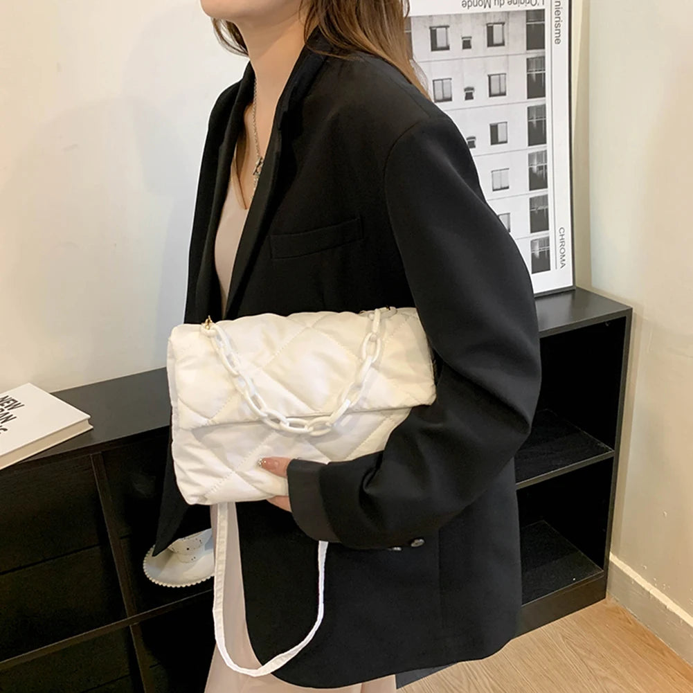 Winter Quilted Crossbody Bag for Women Casual Handbag