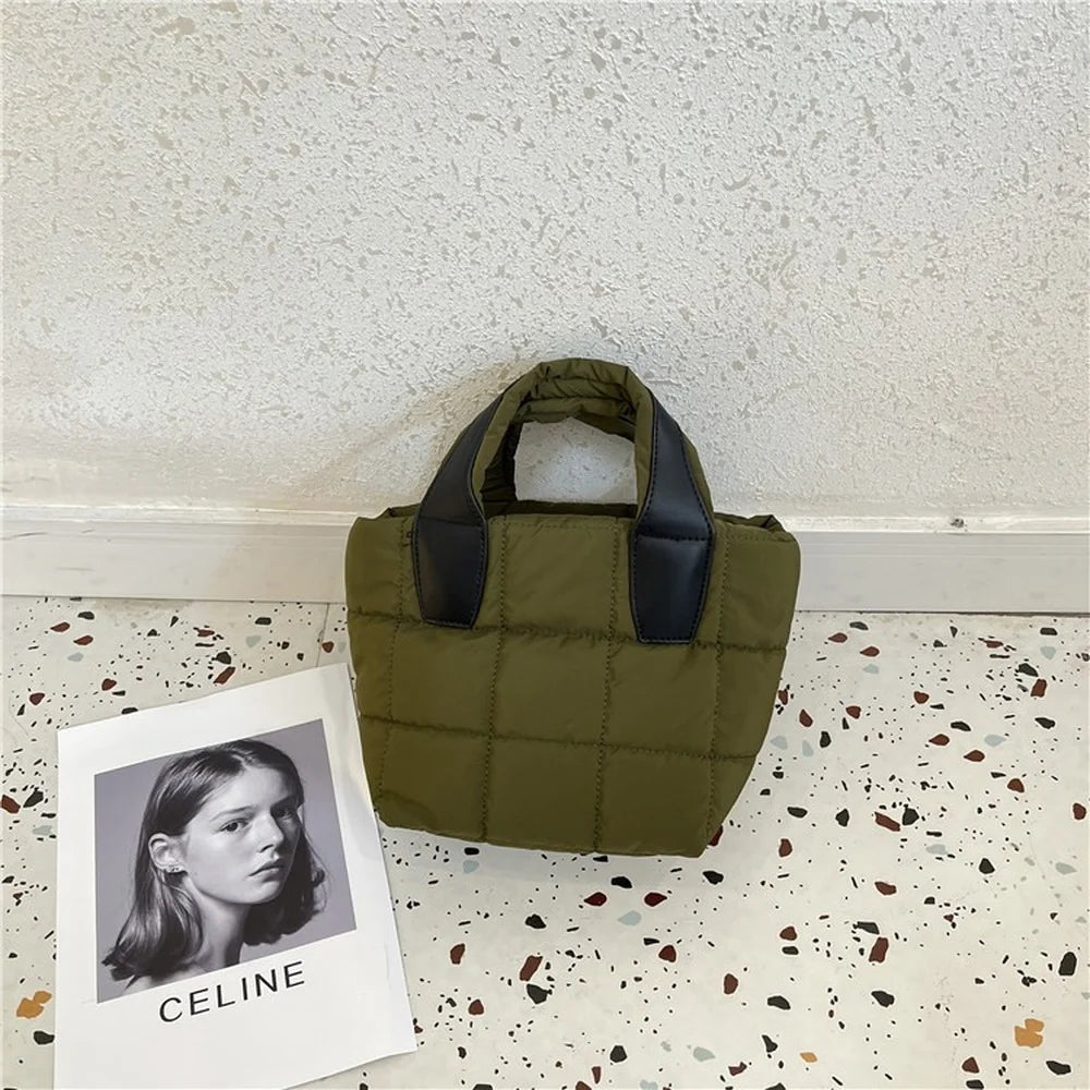 Winter Down Padded Handbags Cotton Quilting Shoulder Crossbody Bags for Women