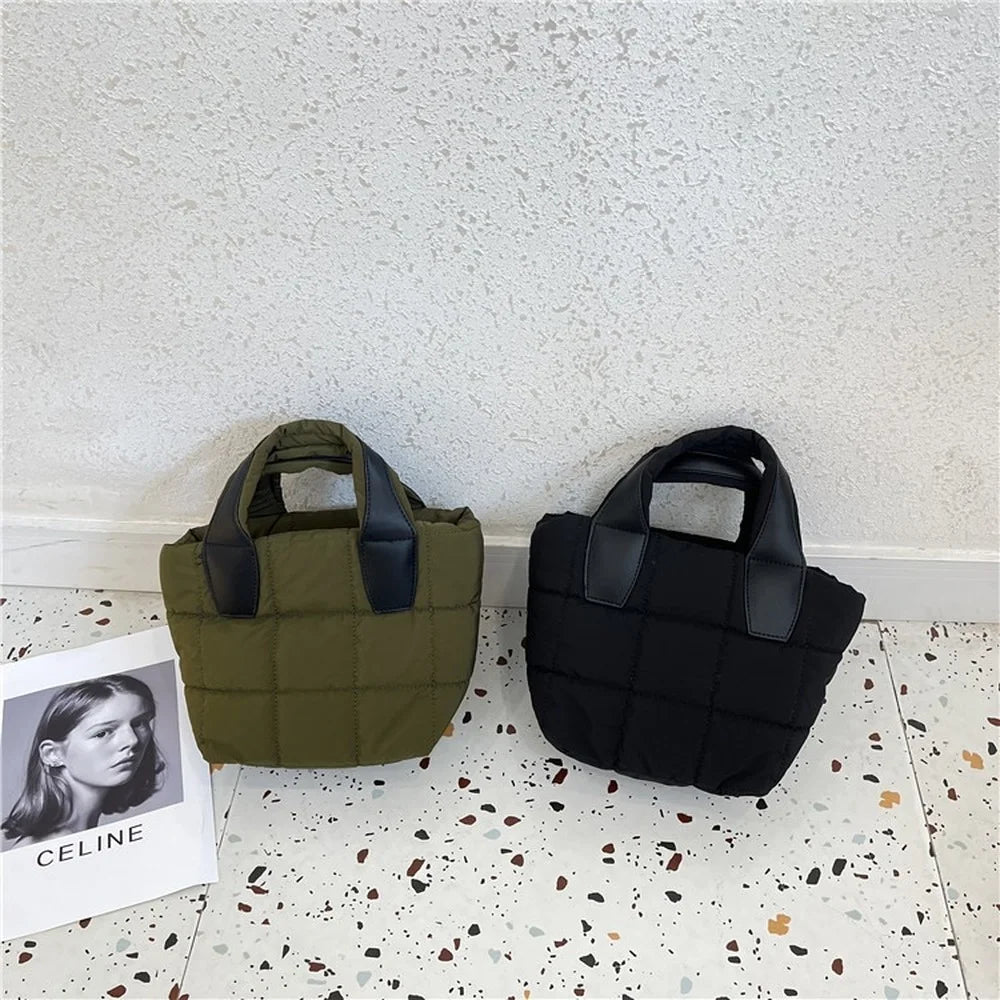 Winter Down Padded Handbags Cotton Quilting Shoulder Crossbody Bags for Women