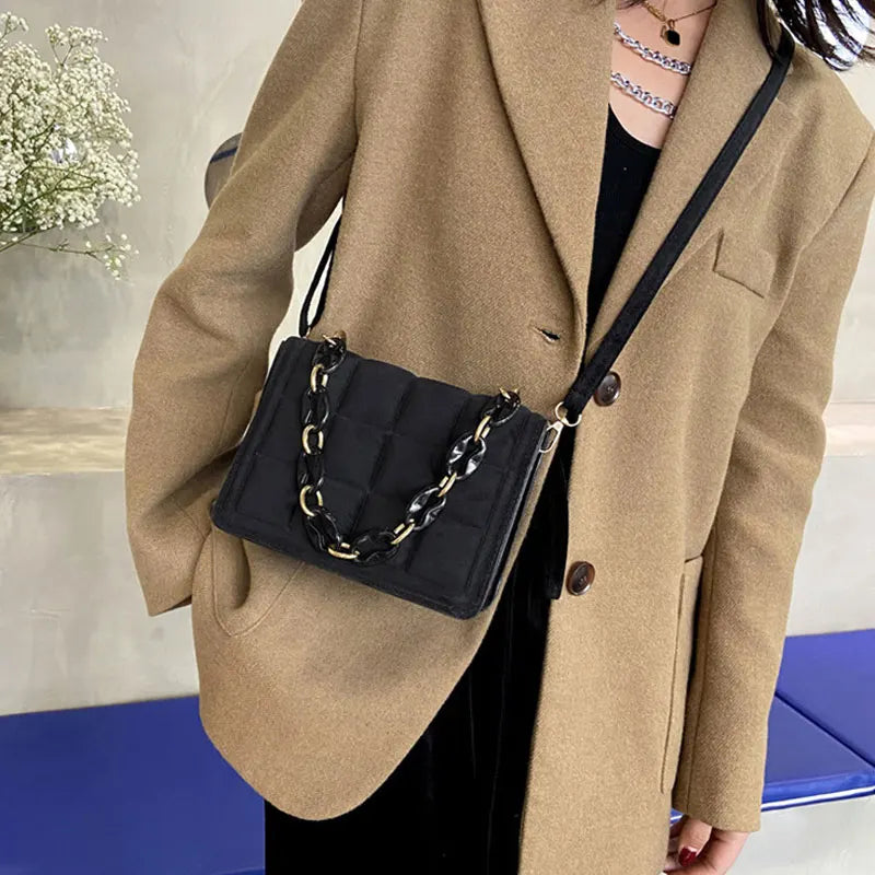 Winter Chain Handbags For Women Square Female Pu Leather Shoulder Bag