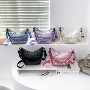 Women's Fluffy Down Crossbody Bag Solid Quilted Shoulder Tote