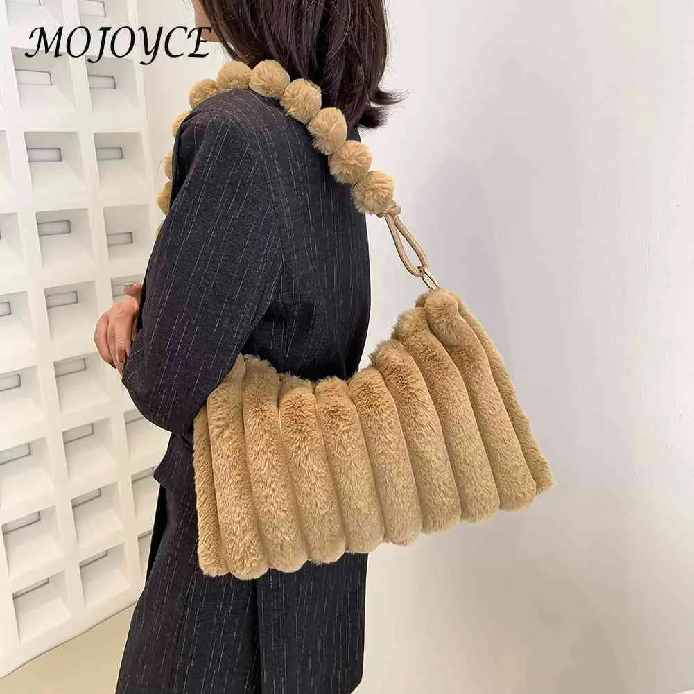 Winter Fluffy Female Shopping Tote Plush Soft Handbags for Girls