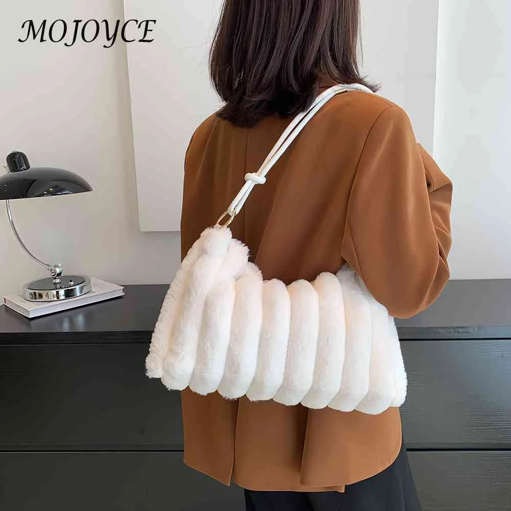 Winter Fluffy Tote Bag Plush Female Shopping Zipper Casual Travel