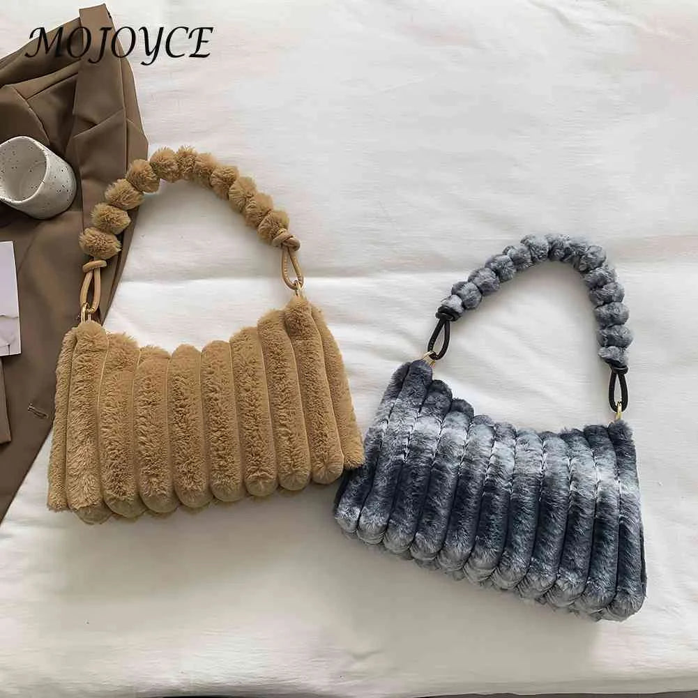 Winter Fluffy Tote Bag Plush Female Shopping Zipper Casual Travel