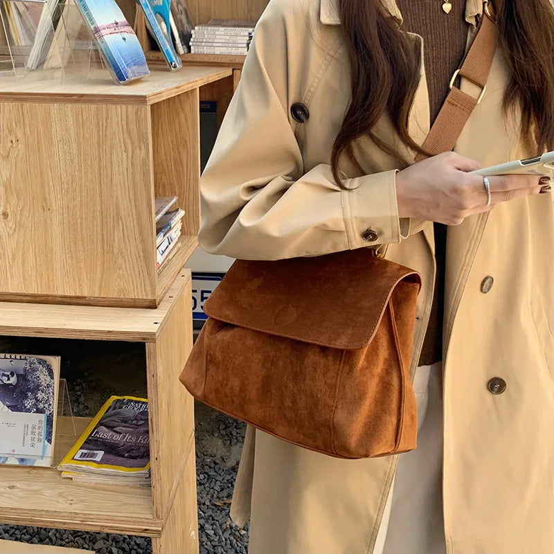 Winter Frosted Leather Shoulder Bag Flap Crossbody Bag Retro Messenger Bag