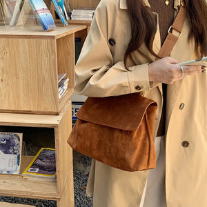Winter Frosted Leather Shoulder Bag Flap Crossbody Bag Retro Messenger Bag