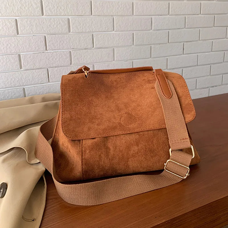 Winter Frosted Leather Shoulder Bag Flap Crossbody Bag Retro Messenger Bag