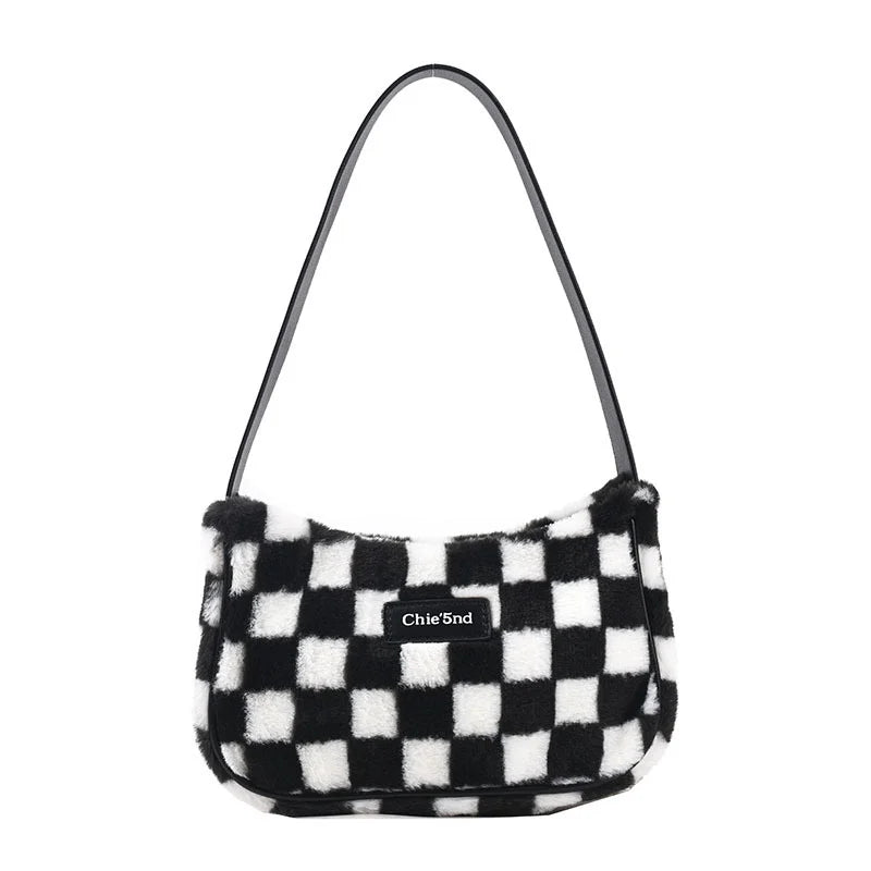 Winter Hairy Bag Female Versatile Lattice Underarm Handbag
