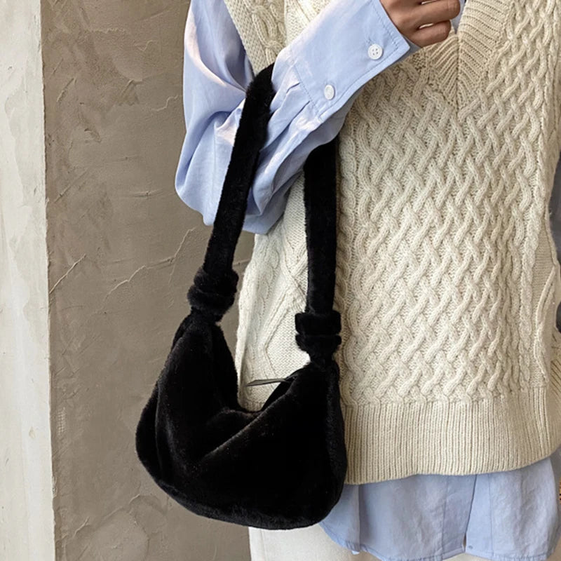 Winter Ladies Bag Faux Fur Shoulder Bags Soft Plush Bags