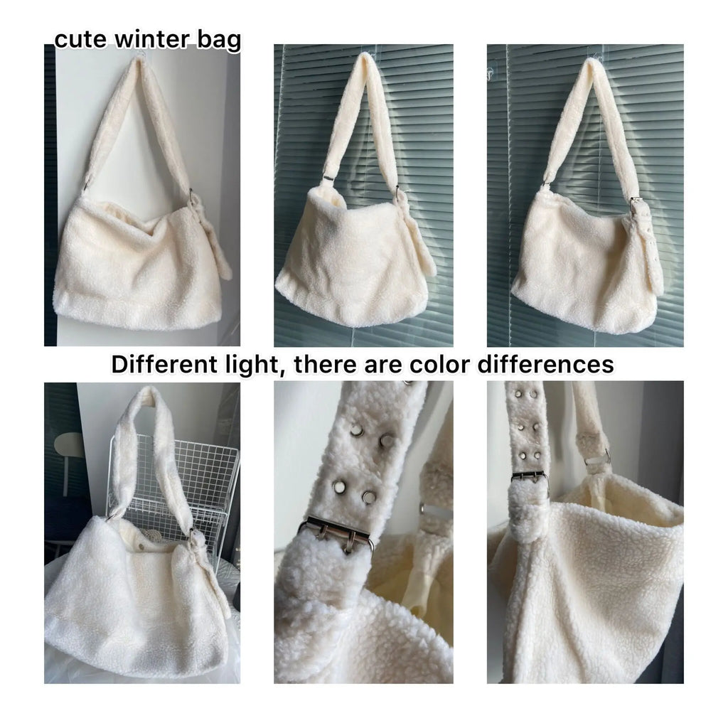 Winter Lamb Faux Fur Ladies Shoulder Bag Soft Plush Women Messenger Bag