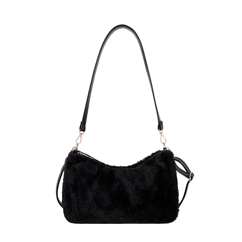 Winter Plush Handbag Women Clutch Purse Large Capacity Shoulder Bag