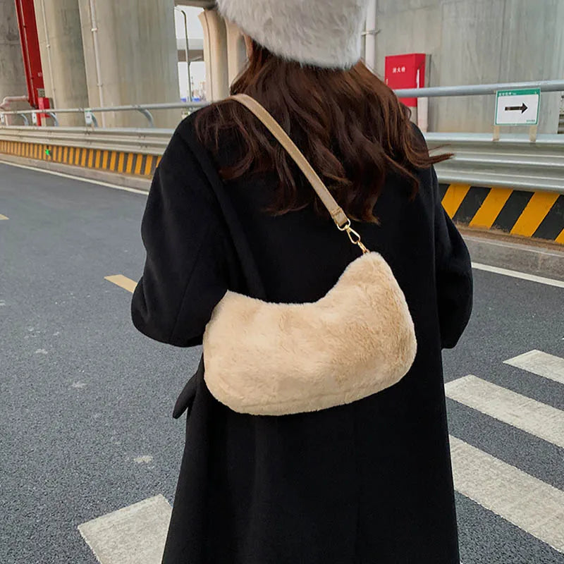 Winter Plush Handbag Women Clutch Purse Large Capacity Shoulder Bag