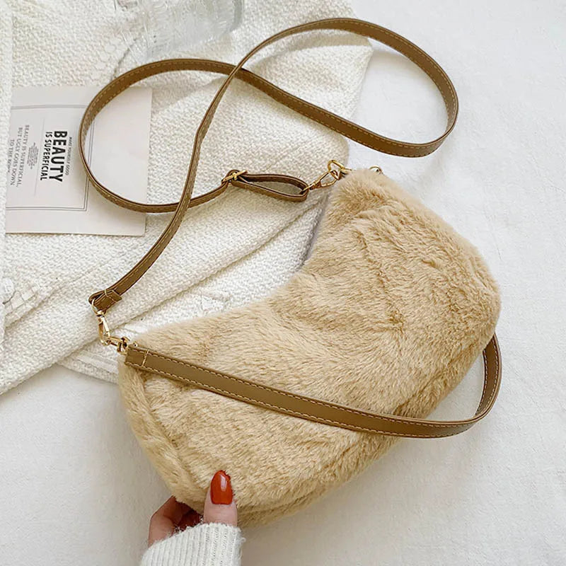Winter Plush Handbag Women Clutch Purse Large Capacity Shoulder Bag