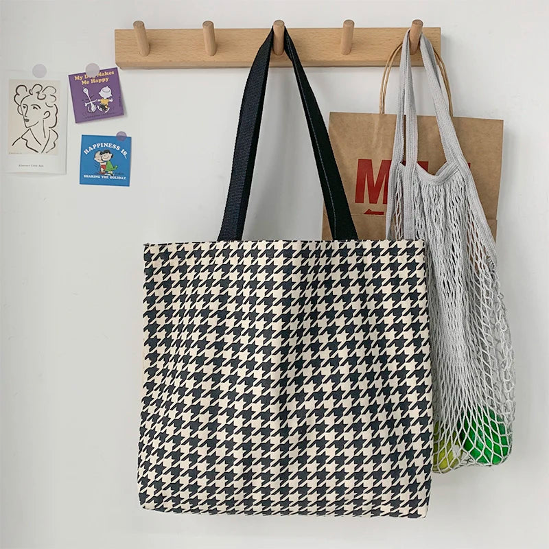 Winter Houndstooth Shoulder Bags Women Ladies Handbags Large Capacity Tote