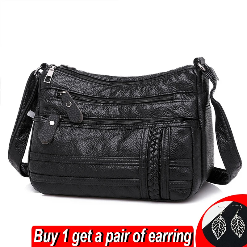 Winter Leather Shoulder Messenger Bag Crossbody Lady Handbag Mommy Bag