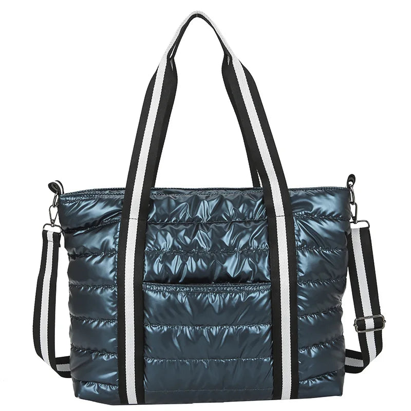 Women's Winter Nylon Shoulder Bag Large Capacity Quilted Lattice