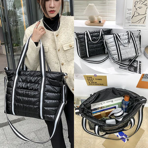 Women's Winter Nylon Shoulder Bag Large Capacity Quilted Lattice