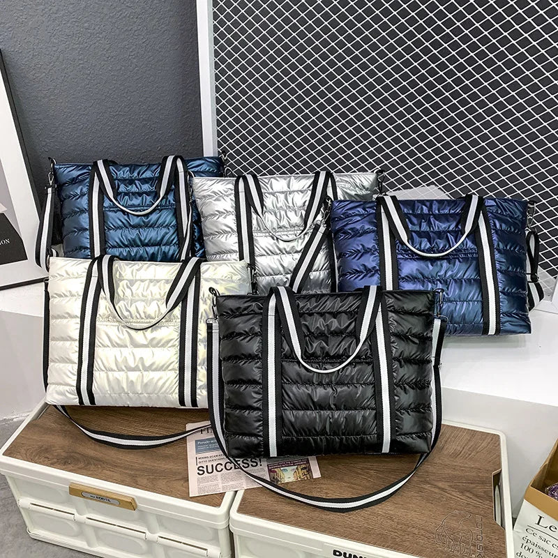 Women's Winter Nylon Shoulder Bag Large Capacity Quilted Lattice